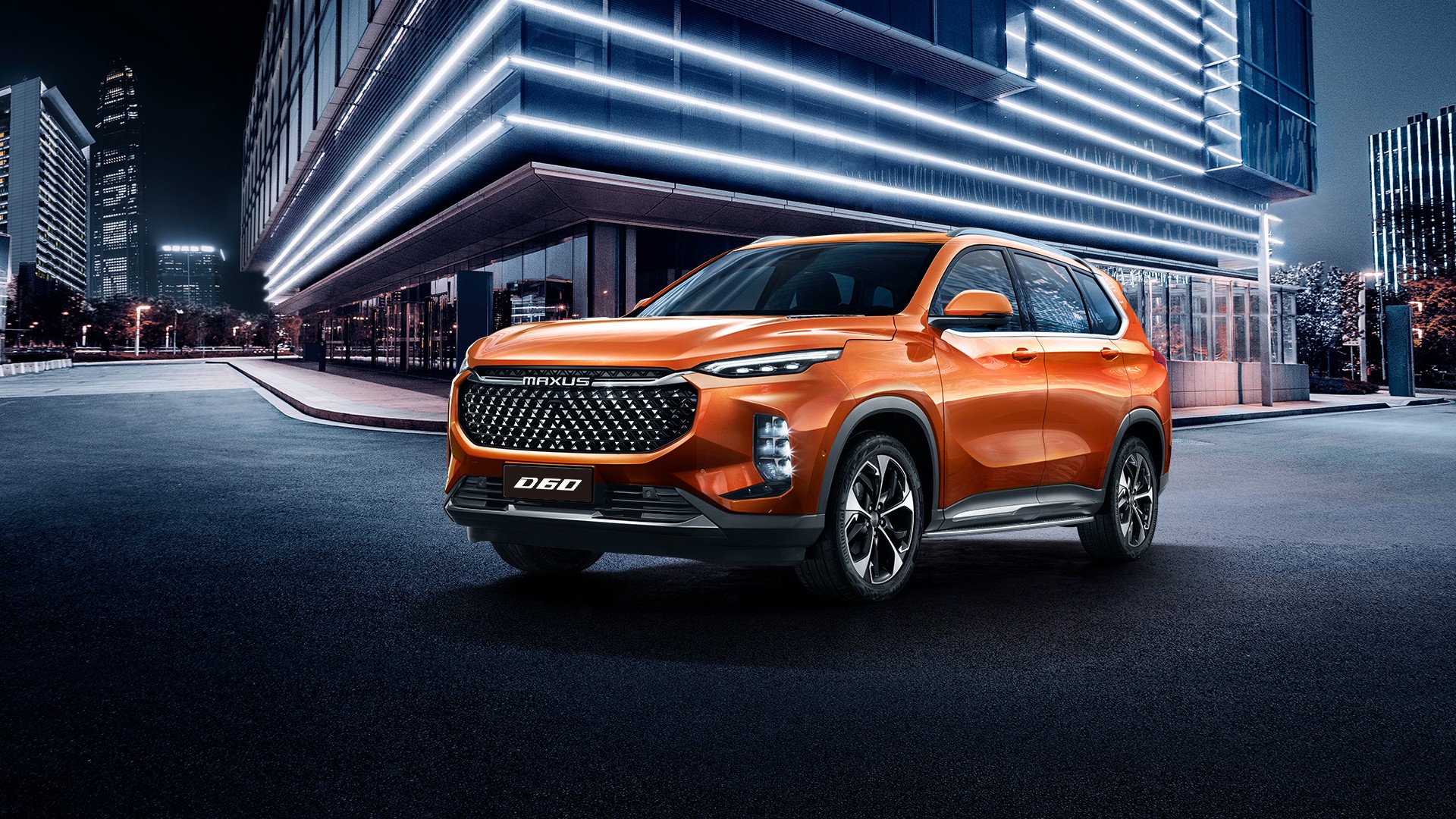 D60 front three-quarter orange city night